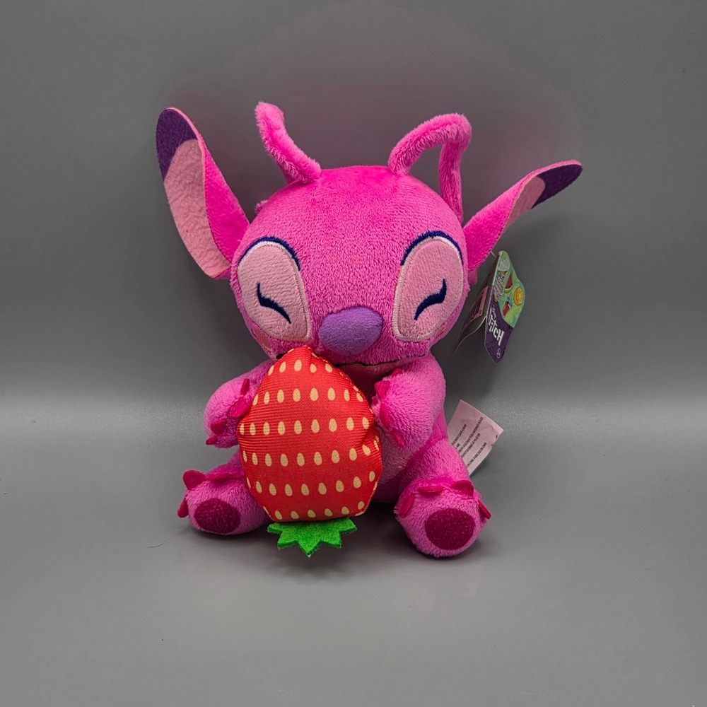 Disney Angel Stitch & Friends Pink Plush Holding Strawberry Heart Detail NWT